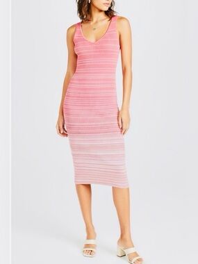 STAUD Dana Knit Dress in Pink Ribbed Striped Ombré
